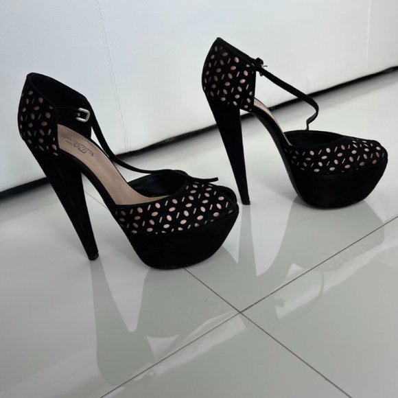 Giambatista Valli Platform Pump Heels Women Black Suede Size 38 - Picture 3 of 8